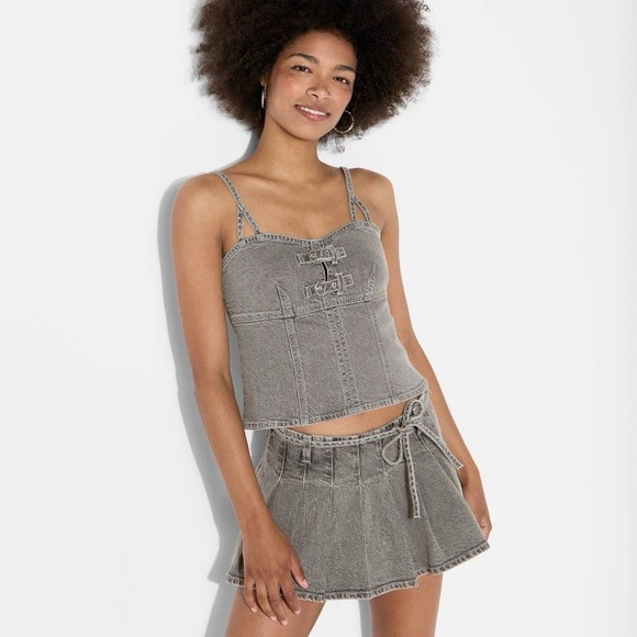 wild fable Tops - Wild Fable Women's Denim Buckle Corset Tank Top - Wild Fable™ Gray Wash